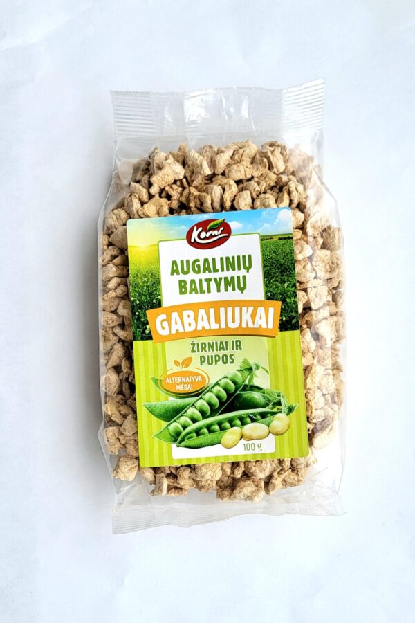 Augalinių baltymų žirnių ir pupų gabaliukai, 100g