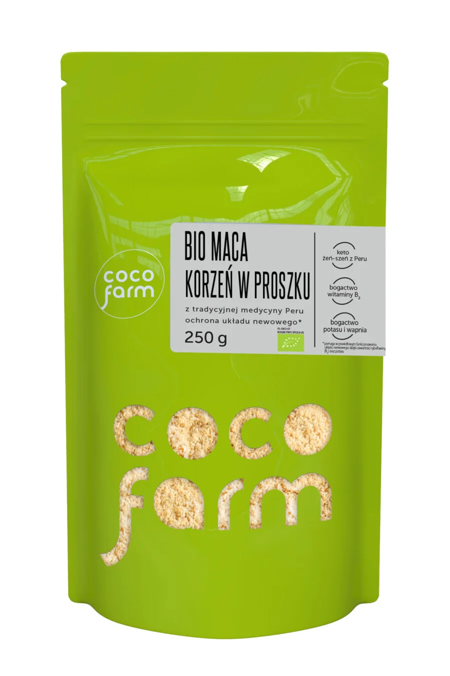 Coco Farm Maca šaknų milteliai iš tradicinės Peru medicinos, nervų sistemos apsaugai 250g