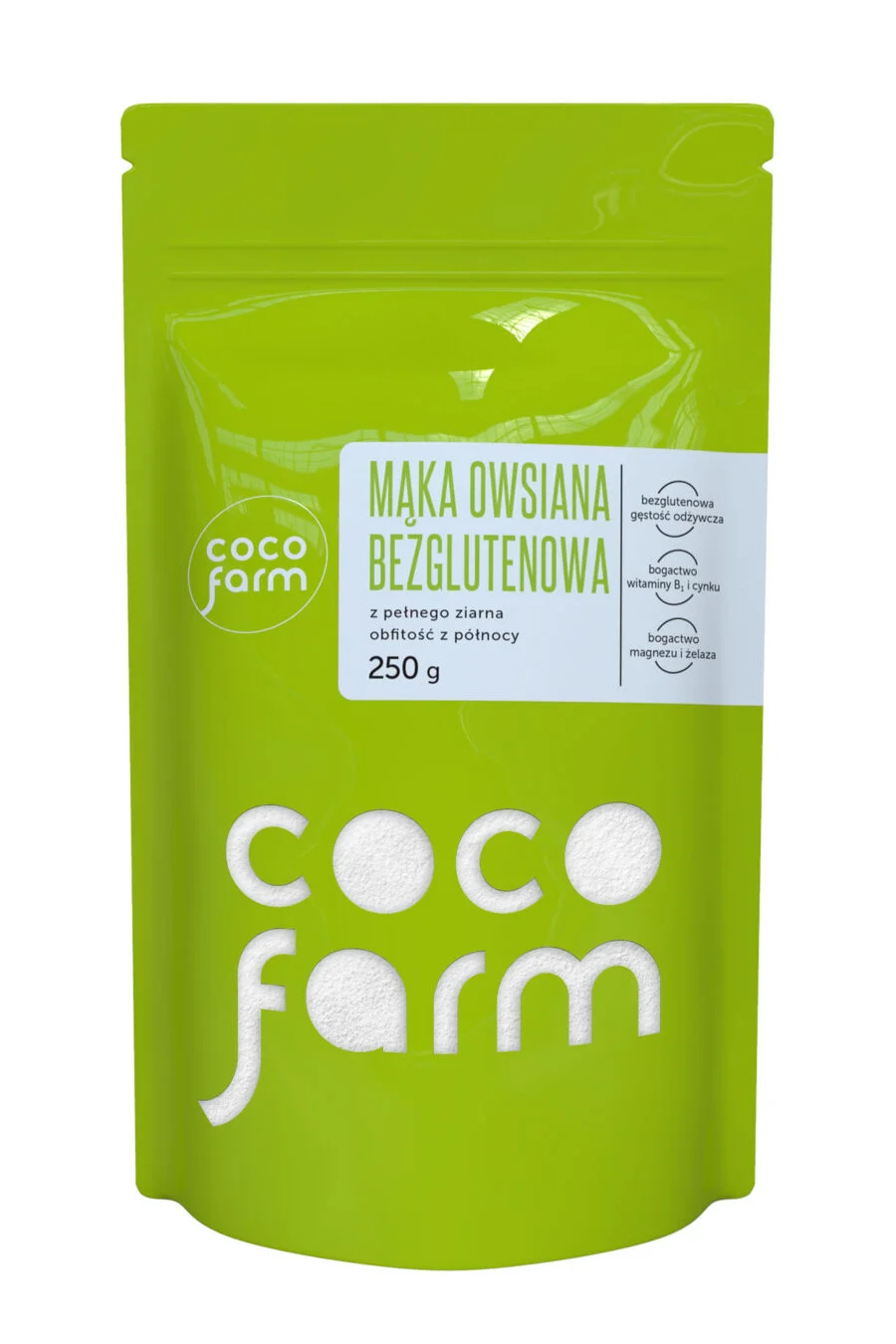Coco Farm be glitimo pilno grūdo avižų miltai, gausa iš šiaurės 250g