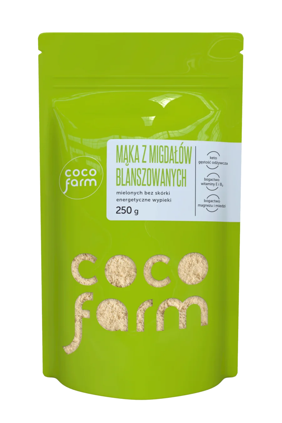 Coco Farm blanširuoti migdolų miltai, malti be odelės, energingi kepiniai 250g