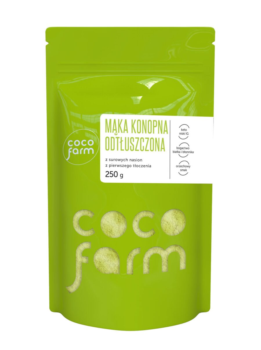 Coco Farm kanapių miltai, nuriebalinti, iš neskrudintų sėklų 250g