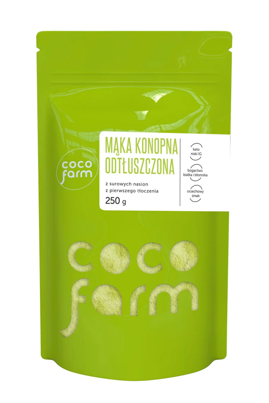 Coco Farm kanapių miltai, nuriebalinti, iš neskrudintų sėklų 250g